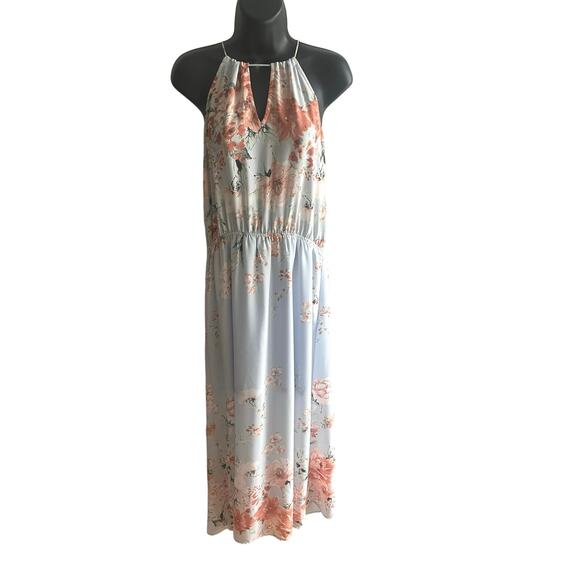 Womens Crescent Maxi Dress L Pastel Floral Romantic Boho Feminine Flowy‎ Halter - Picture 1 of 8